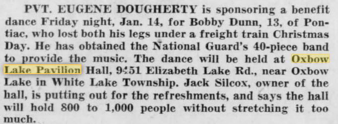 Oxbow Lake Pavilion - 04 Jan 1955 Article (newer photo)